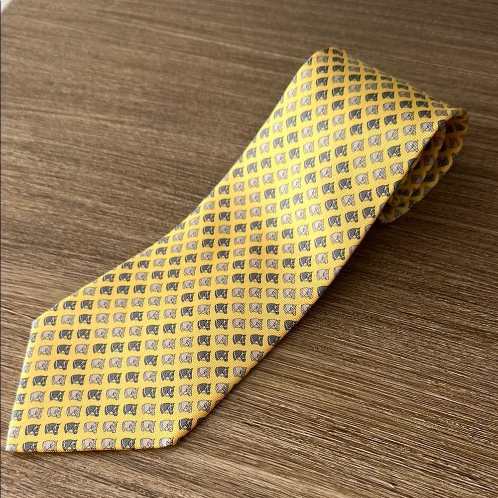 Yellow and Gray Pattern Hermes Tie
